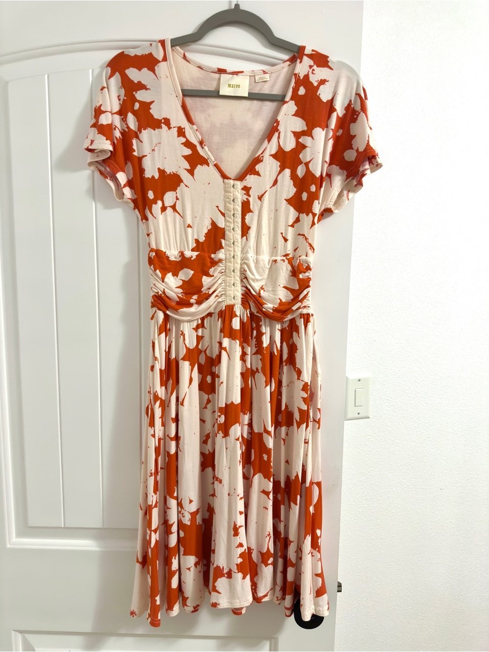 Anthropologie Maeve Summer Breeze Dress in Orange/Cream - Picture 2 of 7